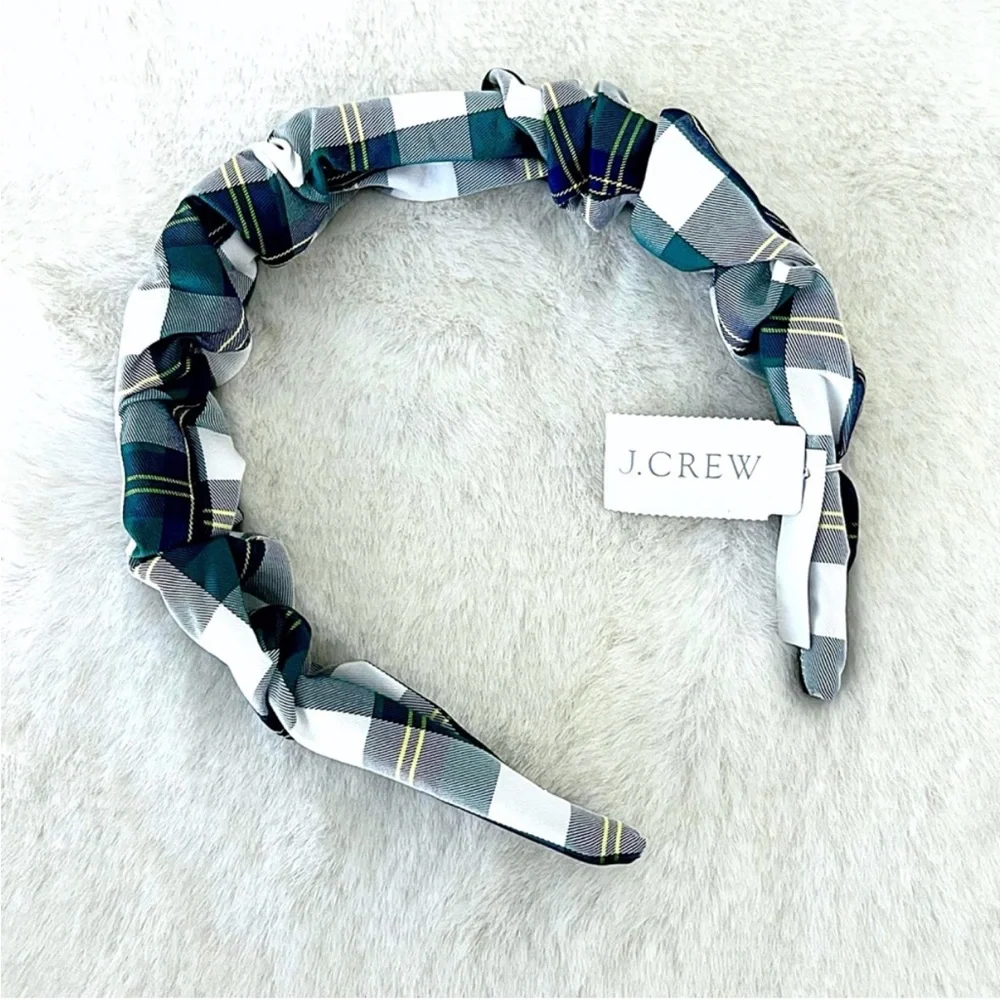 J. Crew Plaid Scrunchie Headband Plaid Headband - Green Blue and White